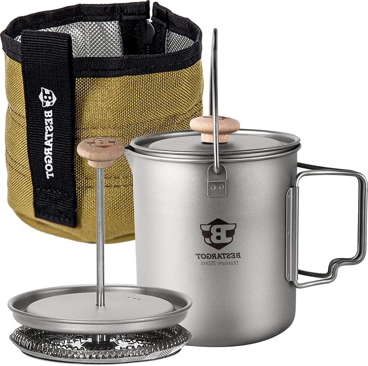 Bestargot Titanium Camping French Press Koffiepot 750 ml Licht en Draagbaar Grote Capaciteit Outdoor Kampeerservies