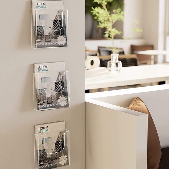 Wandbrochurehouder DIN A4, transparante flyerhouder om aan de muur te bevestigen, brochurehouder als wandfolderhouder voor flyers en catalogi