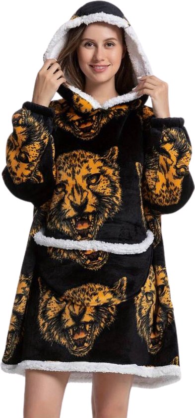 Nivard Couverture à capuche avec manches - Plaid - Couverture câline - Onesie - Blanket polaire - Femme - Homme - Enfants - Extra douce et chaude - Léopard