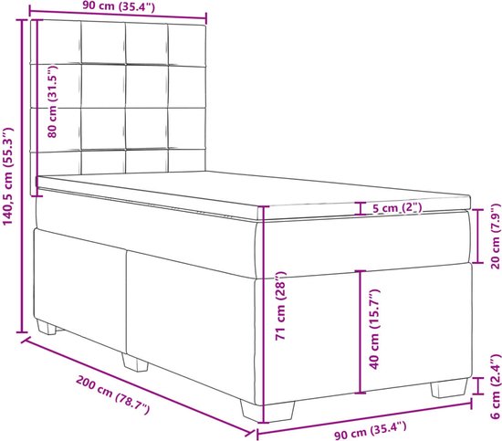 vidaXL - Boxspring - met - matras - stof - lichtgrijs - 90x200 - cm