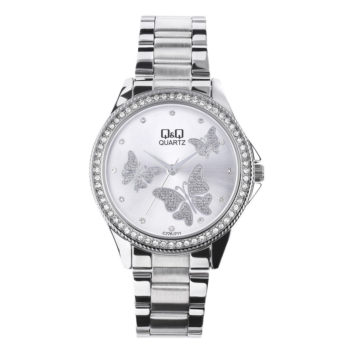 Q Q Dames QQ stalen dameshorloge met vlinders - Horloge - Staal - Zilverkleurig - 37.50 mm