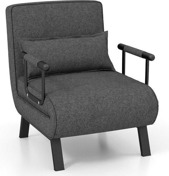 Trendmix 4-in-1 Uitklapbare Slaapstoel Belastbaar Tot 150 kg Donkergrijs - Inklapbare Slaapbank Met 6 Standen Verstelbare Rugleuning - Modern Design Logeerbed - Slaapfauteuil