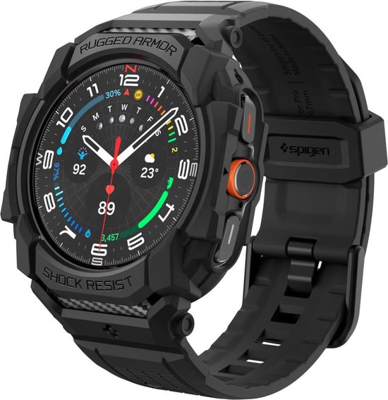 Spigen Rugged Armor Pro Hoesje en Bandje Geschikt voor Samsung Galaxy Watch Ultra Zwart