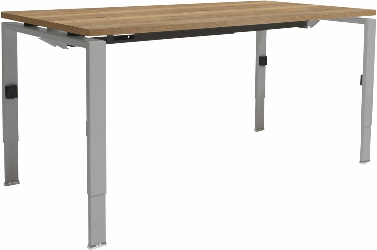 Schaffenburg Linesto N4 bureau, hoogte instelbaar (65-85cm) met 120x80cm lindberg eiken zwevend 25mm blad en wit (RAL9010) vierpoot N-frame (poot rechthoekig 66 x 26 mm.), (met geintegreerde kabelgoot)