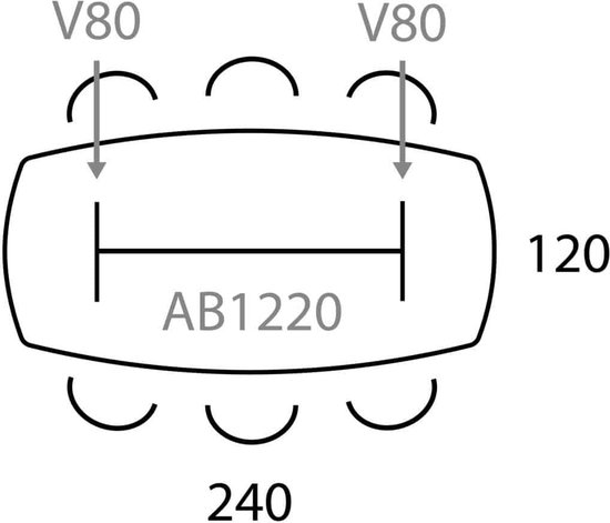 Table de conférence Victory Danish Oval 4 pieds 240x120cm structure Aluminium (RAL9006) plateau Chêne anthracite