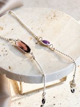 Brillenkoord zilver - Zonnebrilkoord met Paarse Kristallen Steen | Sunny Cords