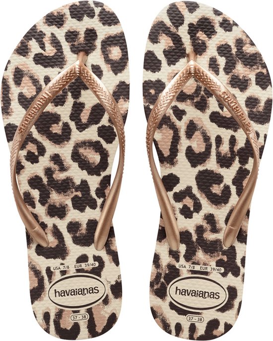 Havaianas Slim Animals Dames Slippers  – Beige/Rose Gold/Dark Brown – Maat 33/34