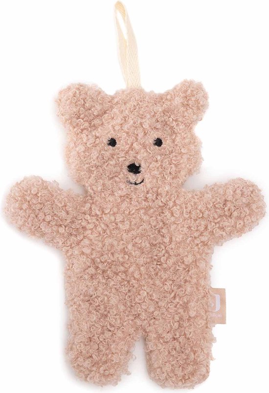 Een roze teddybeer speendoekje met een beige lusje.