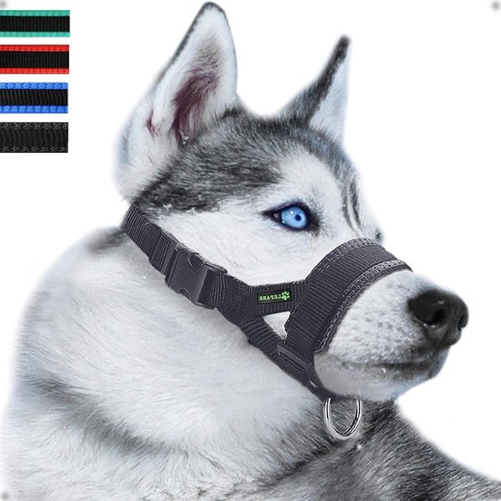 Stoffen muilkorf voor kleine, middelgrote en grote honden, voorkomt bijten en kauwen, in de nek verstelbaar, ademend (L,Roze