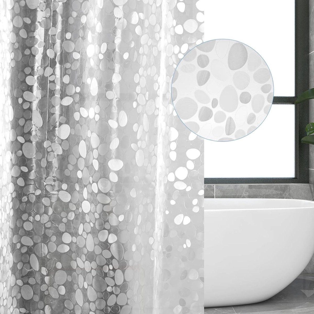 Transparant 3D Douchegordijn 180 x 180 cm - Waterdicht - Geen reiniging nodig - Antibacterieel - Anti-schimmel - Doorschijnend Grijs Douchegordijn