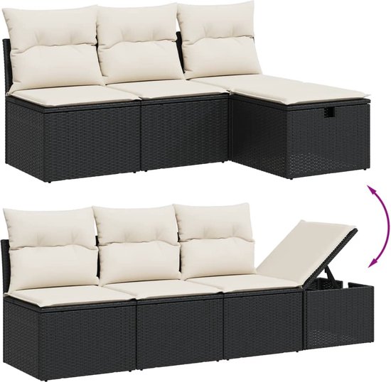 vidaXL - 9-delige - Loungeset - met - kussens - poly - rattan - zwart