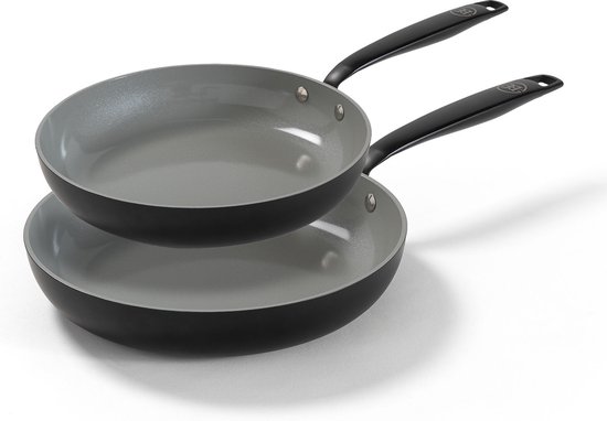 BE Living Koekenpannenset Ø 24 & 28 cm - Keramische Koekenpannen - PFAS vrije Koekenpan inductie - Geschikt voor alle warmtebronnen - Zwart