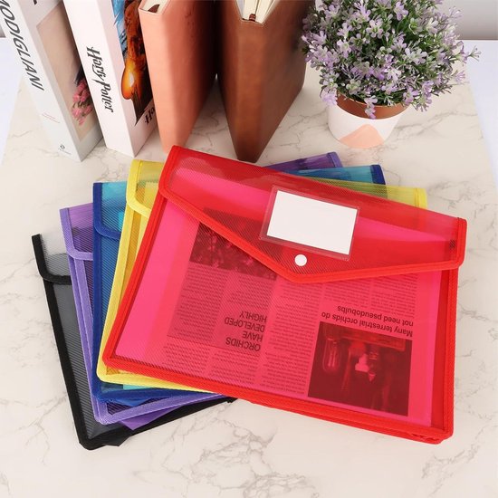 Documententas, 12 A4-hoesjes, met drukknop en visitekaartjesvak, voor het archiveren