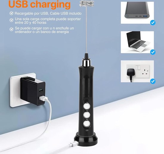 Mousseur à Lait Rechargeable Portable Puissant USB - Pour Café Latte Cappuccino Macchiato