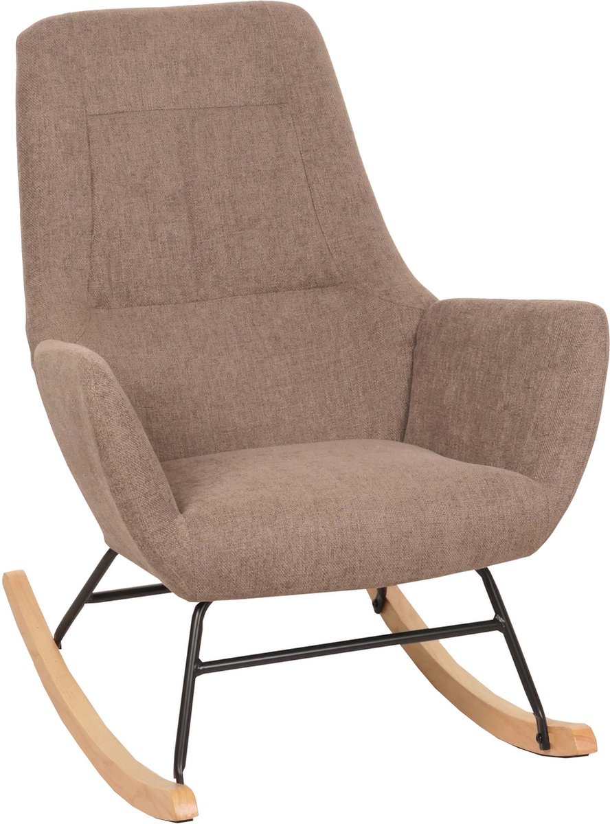 Schommelstoel MCW-N13, schommelstoel relaxfauteuil TV-fauteuil, massief hout metaal stof/textiel 320g/m² ~ bruin