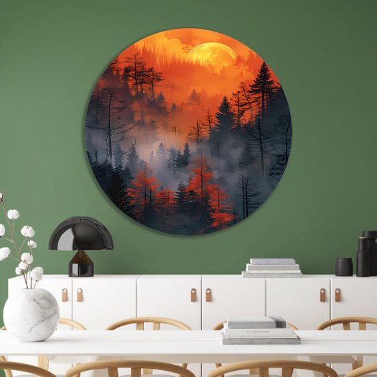 Tableau forêt - Cercles muraux nature - Cercles muraux Lune - Tableaux Classique - Tableau - Décoration chambre cercle mural forex 80x80 cm