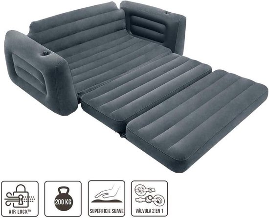Slaapbank 66552 - formaat 203 x 231 x 66 cm - comfortabel - grijze stof Opblaasbare zetel — afbeelding 2