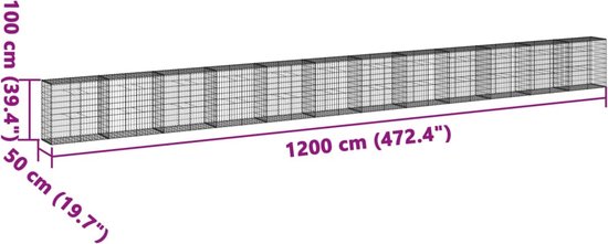 vidaXL - Gabion - 1200x50x100 - cm - galvanisé - fer - argent