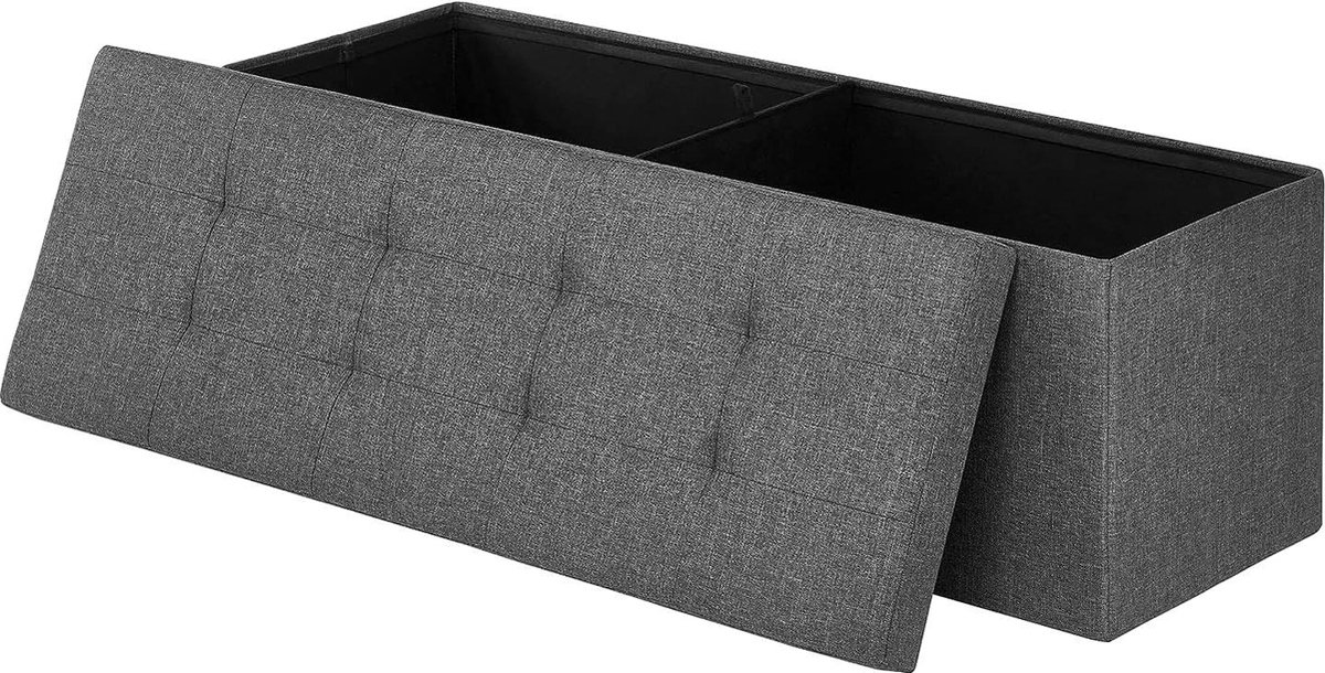 Zitkist Opbergdoos Opvouwbare Zitbank Met Opbergruimte Max. Statische Belastbaarheid 300 Kg Metaal Scheidingsrooster 120 L 110 X 38 X 38 Cm Imitatie Linnen Donkergrijs