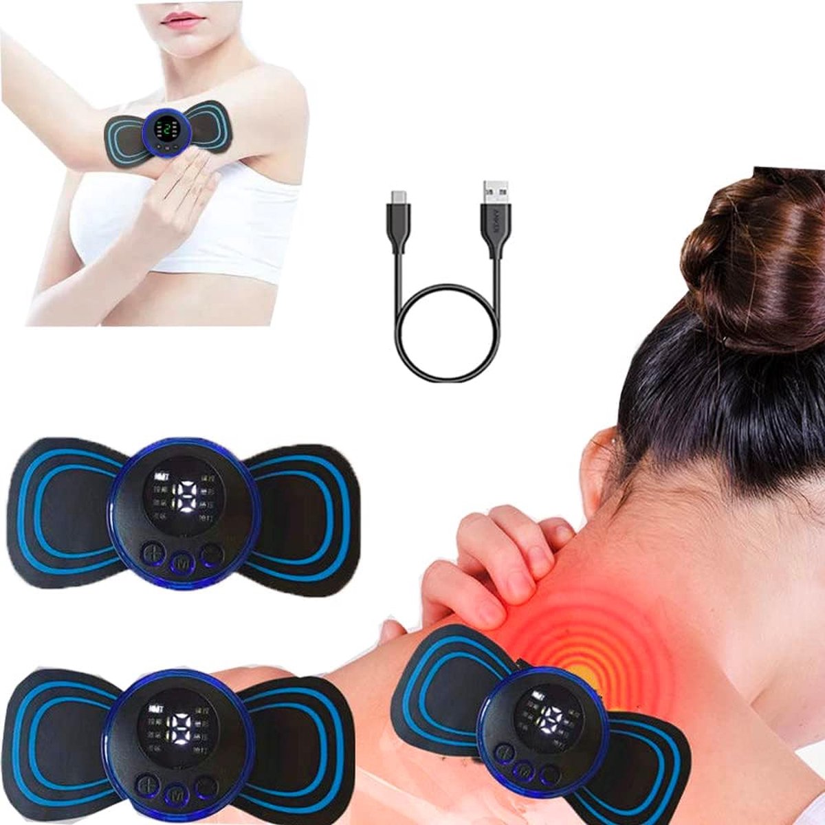Goedkoopste Nekmassageapparaat en Buiktrainer - EMS Technologie - Ontspanning en Spierversteviging - Draadloos Oplaadbaar - Massageapparaat met Elektrostimulatie