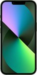 Groene iPhone met een paars-groen gesegmenteerd scherm, op een witte achtergrond.