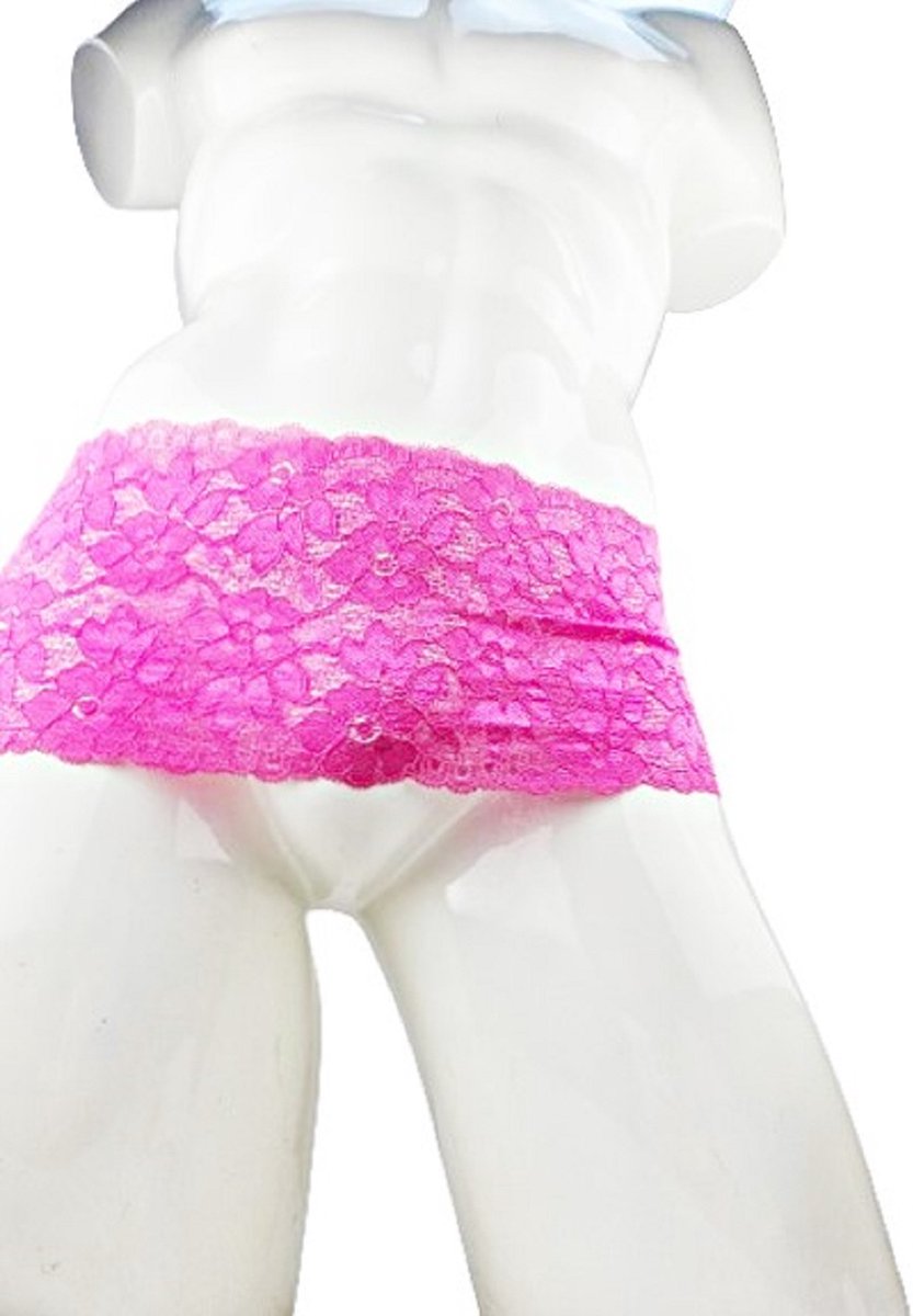 Goedkoopste BamBella® Slip Roze open kruis kant voor mannen - S/M - doorzichtig Erotische onderbroek Sexy Lingerie Heren - Zwart mannen ondergoed slip