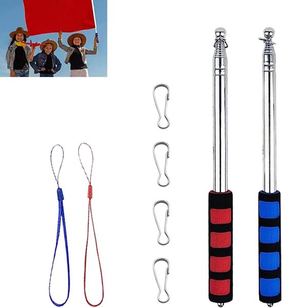 2 Mâts Télescopiques Pour Drapeaux - En Acier Inoxydable, Extensibles Jusqu'à 2 Mètres | Portable, Avec Sangle Poignet, Pour Enseignants, Guides