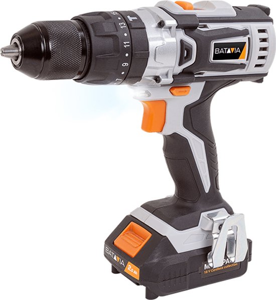 Batavia Accu 18V Combi Boormachine - Incl. 2x 2.0Ah Li-ion Accu en 2.4A Oplader in opbergkoffer - Geschikt voor boren en schroeven in hout, kunststof en metaal - Maxxpack