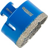Qerato diamantboor, 68mm, met een blauwe schacht en een ruw, diamantgecoat snijvlak.