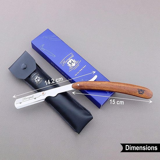 Haryali London Scheerset voor Mannen - 3-delige Houten Scheerset - Professionele Cut Throat Razor Kit - Cut Throat Razor - Scheerkwast - Houten Scheerstandaard - Duurzame Geschenkset