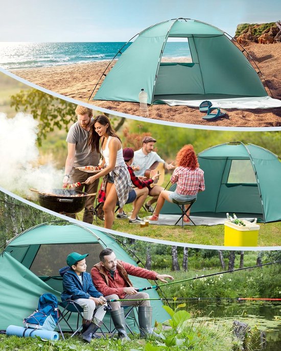 Draagbare lichtgewicht zonnetent voor strand - UV-bescherming 50+ - 3-4 personen - eenvoudige installatie voor familie strand tuin camping van Merkloos — afbeelding 3