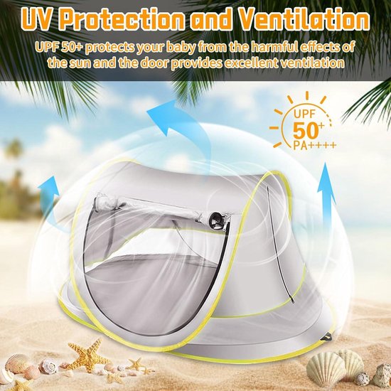 Baby strandtent, pop-up uv-bescherming Upf 50 , pop-up zonnescherm peuters, strand zonnescherm eenvoudig op te zetten paraplu baby voor reizen, wandelen, kamperen, vissen (blauw