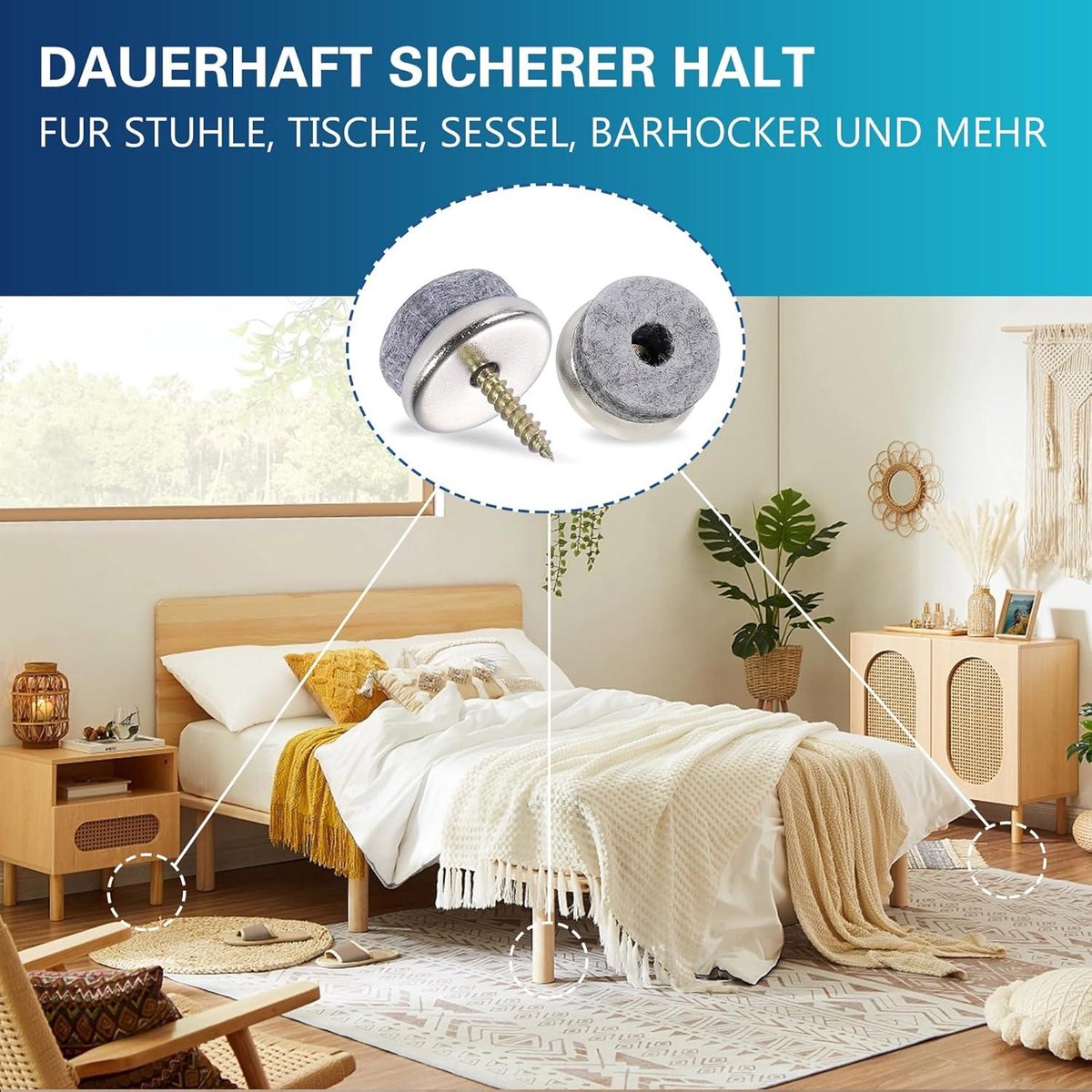 VABNEER 21-23 mm stoelpootbeschermers, 16 stuks ronde transparante siliconen stoelpootdoppen met vilten pads, stoeltafelvoethoezen voor hardhouten vloeren