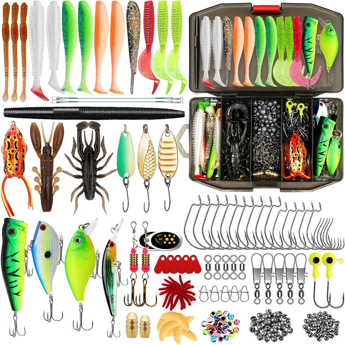 Vissen Lokt Set Met Tackle Box Voor Snoek Bass Forel Makreel Kabeljauw Zee - Vissenaccessoires Kit - Zachte Plastic Lokken Wormen Spinnerbaits - Crankbaits Jigs Hoofd Haken Visgerei -