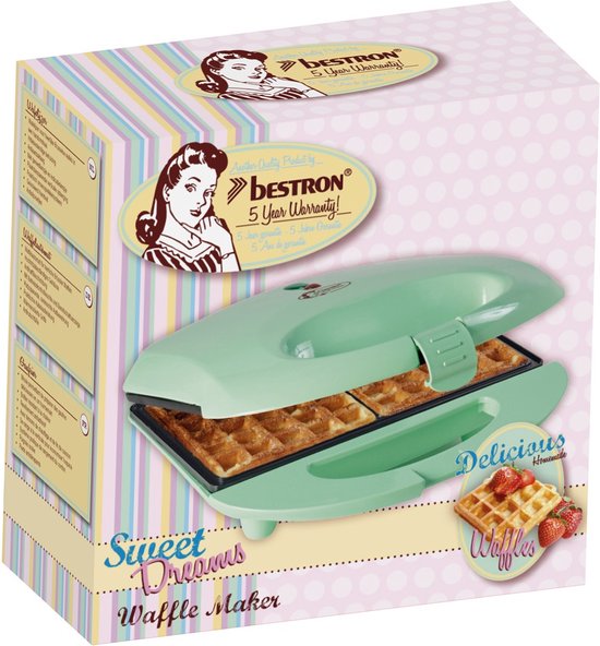 Bestron Wafelijzer - ASW401 - 700W - 2 wafels - Anti aanbaklaag - Groen - 5 jaar garantie van Bestron — afbeelding 4