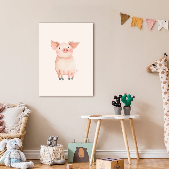 Peinture sur toile 50x70 cm - Décoration murale chambre enfant Cochon - Rose - Animal - Couleurs pastel - Décoration murale murale chambre bébé - Décoration chambre garçon et fille - Accessoires Bébé - Peintures
