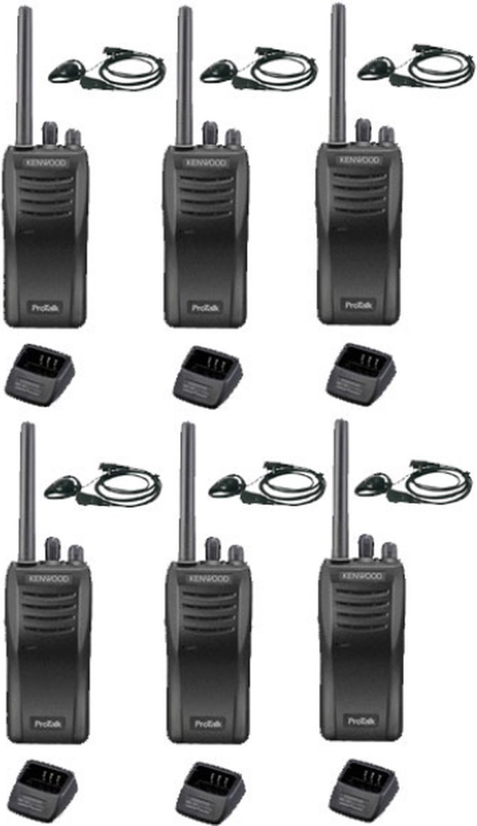Set van 6 stuks Kenwood TK-3501 PMR446 met D-shape oortje en tafelladers