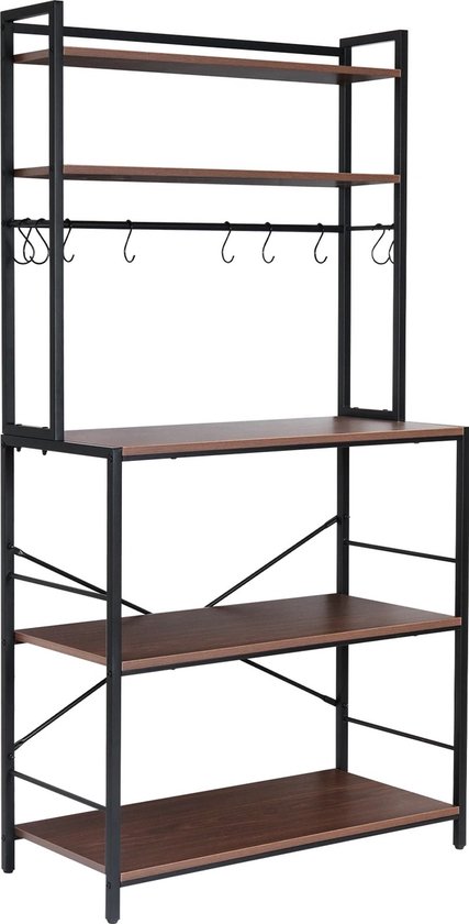 COSTWAY Keukenkast, hoog, keukenrek met wieltjes, 5 niveaus