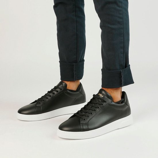 Manfield Heren Zwarte leren sneakers Maat 44 bol