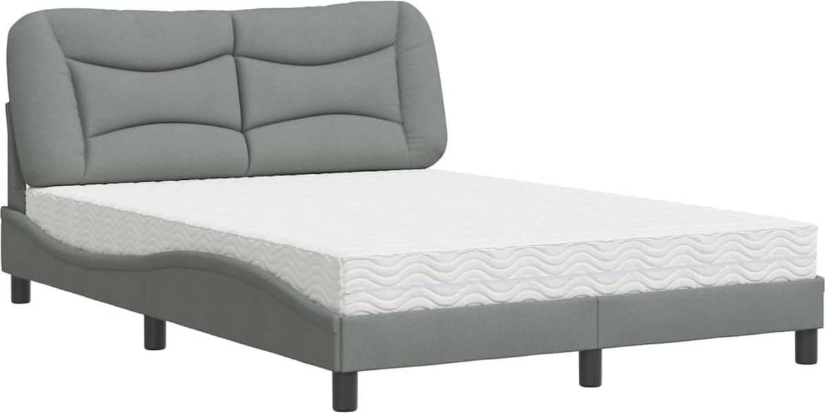 vidaXL - Bed - met - matras - "Hvar" - stof - lichtgrijs - 140x190 - cm