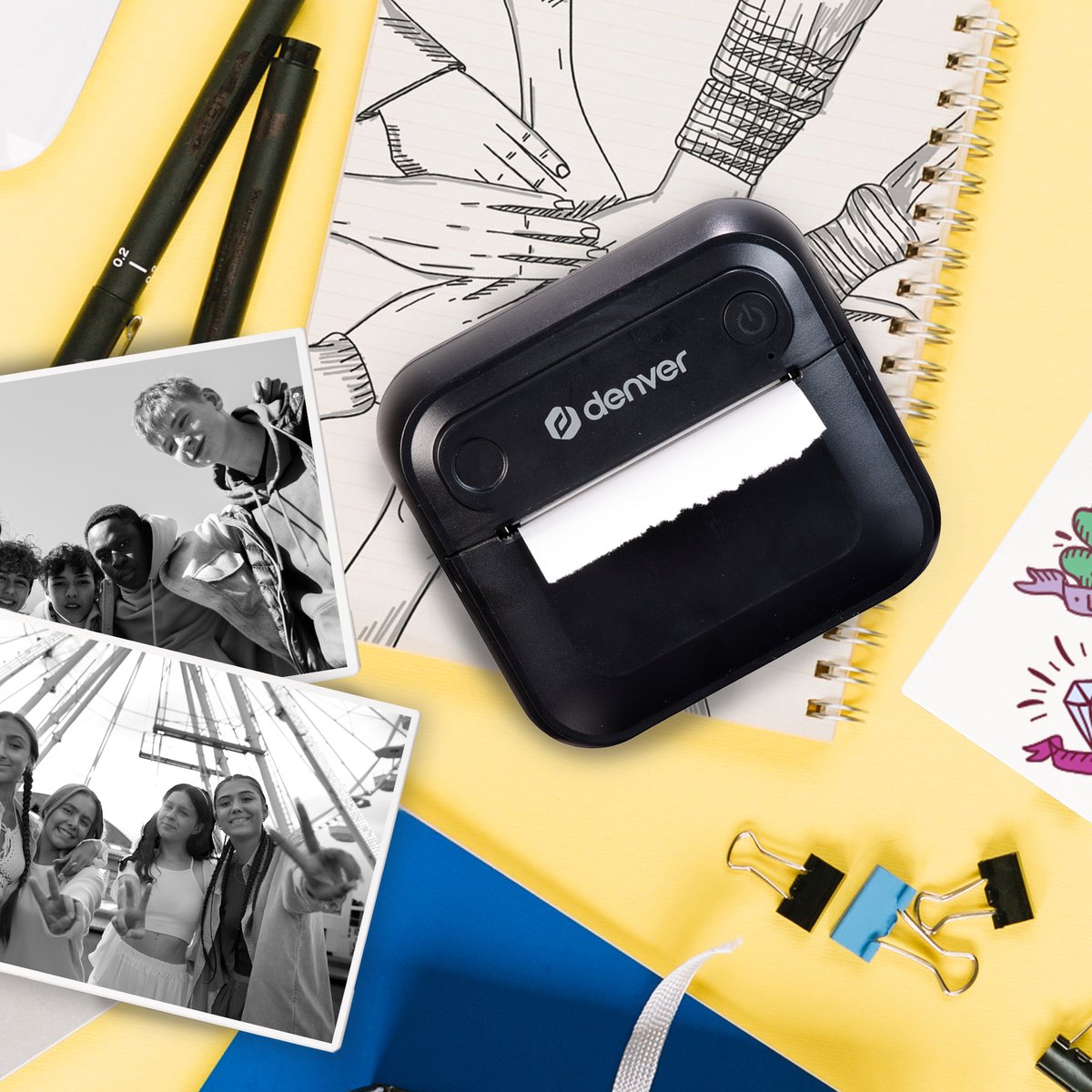 Denver Mini Pocket Printer - Sticker Printer - Thermisch Papier - Bluetooth - Mobiele Fotoprinter - MBP32B — afbeelding 6