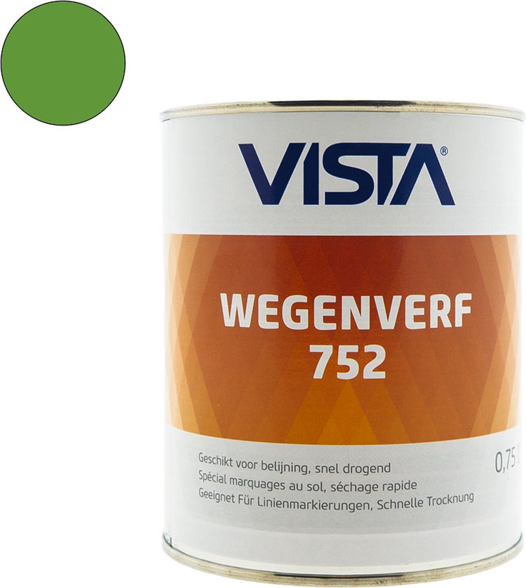 Vista Wegenverf type 752 - 1 component - Voor beton , asfalt , tegels - Solventbasis - Binnen en buiten - Hoge slijtvastheid - Kleur RAL 6018 Groen