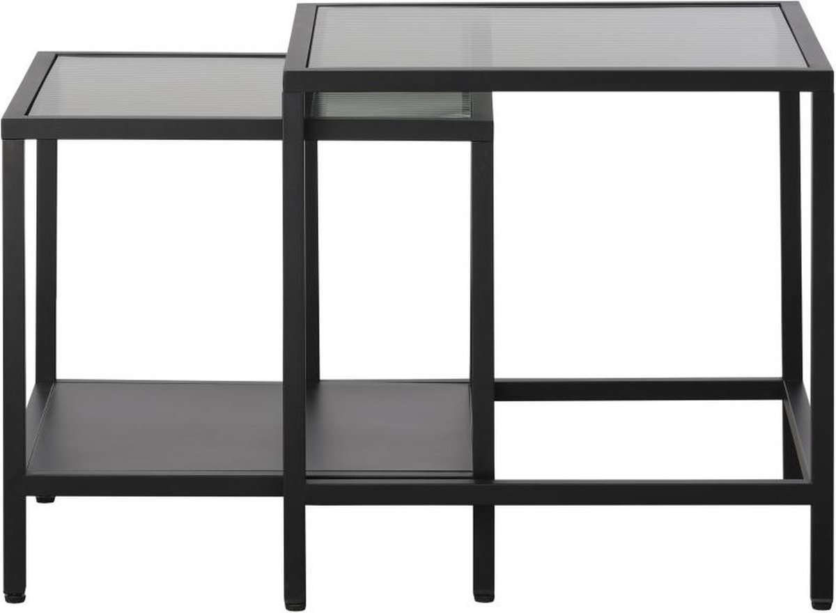 Nordic Home - Olan glazen bijzettafels - set van 2 - zwart