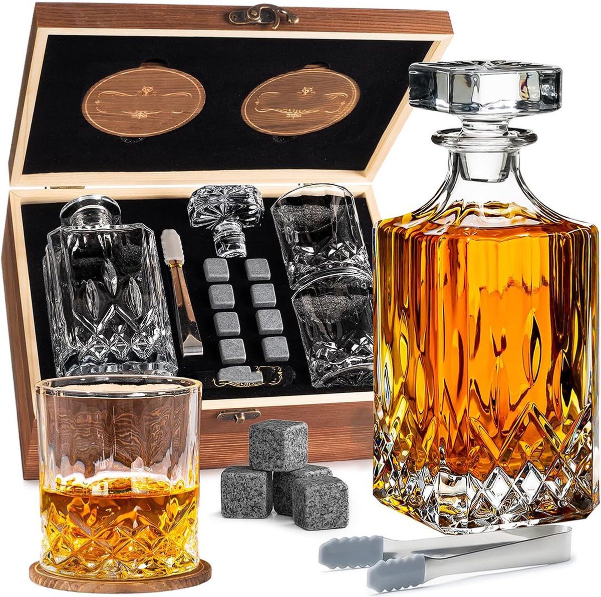 MKSS® Whiskey Set - Whiskey Karaf - Whiskey Glazen - Authentiek - Bruin