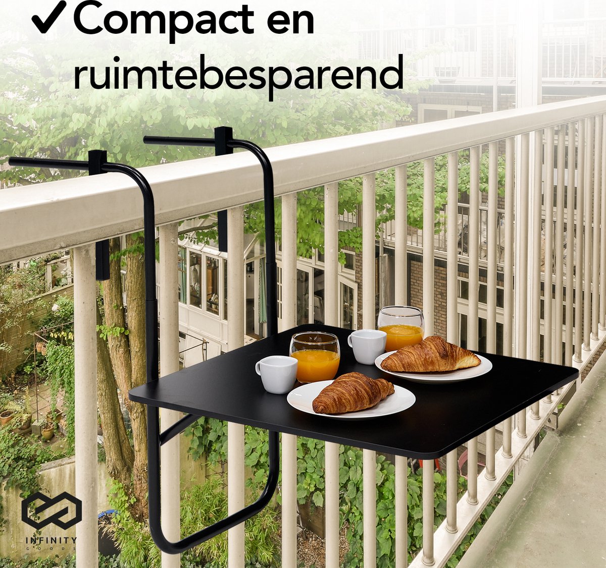Infinity Goods Balkontafel - Inklapbaar - 60 x 60 CM - Verstelbaar - Hangend - Zwart thumbnail 5