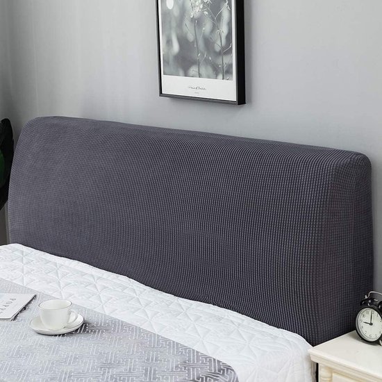 Housse de tête de lit, gris, protecteur, housse de tête de lit, uni, design, housse de tête de lit, housse, 180 cm, extensible, lavable, amovible, uni, pour chambre (gris encre)