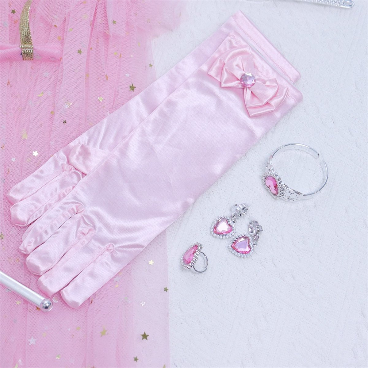 Joya Kids® Verkleedcape met Accessoires Roze | Prinsessencape | Cape Set | Unicorn | Meisje Verkleedset | Carnvalskleding Meisjes | Met Kroon, Staf, Handschoenen en Sieradenset — afbeelding 5