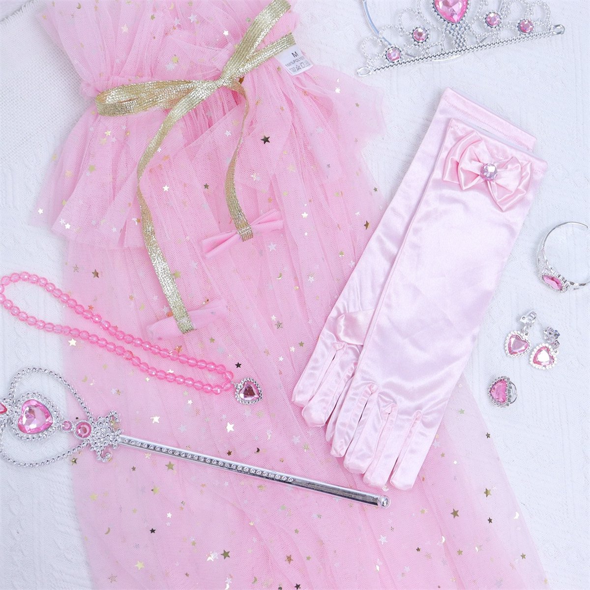 Joya Kids® Verkleedcape met Accessoires Roze | Prinsessencape | Cape Set | Unicorn | Meisje Verkleedset | Carnvalskleding Meisjes | Met Kroon, Staf, Handschoenen en Sieradenset — afbeelding 4
