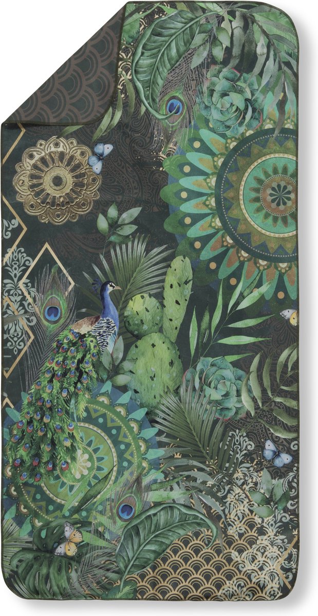 HIP Sporthanddoek "mandala's, cactussen en een pauw" - Groen - (50x100 cm) - Microvezel