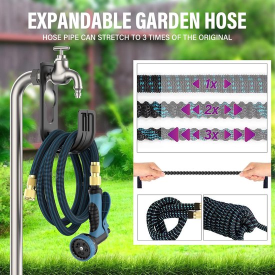 Tuinslang Uitbreidbare Slangpijp, 100 FT Uitbreidbare Tuinslang Anti-Leak Slang Pijpen met 10 Modi Waterspuitpistool voor Tuin (30m